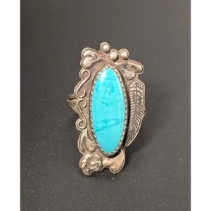 Vintage Native Turquoise Ring Sterling Silver Statement Southwestern Navajo 6.25